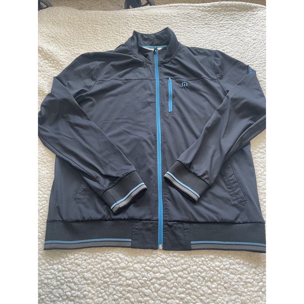 TravisMathew Track Jacket Mens L Black Stripe Full Zip Golf Stretch Casual
